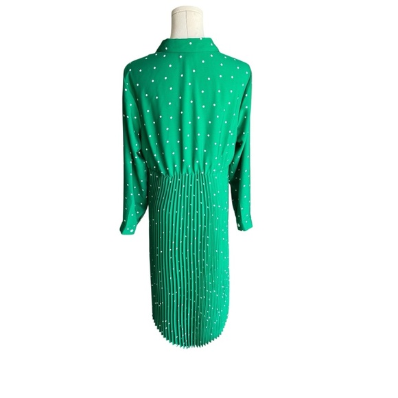 J.Jill - NWT Wearever Collection Green Polka Dot Pleated Shirt Dress Sz MP - Picture 4 of 8